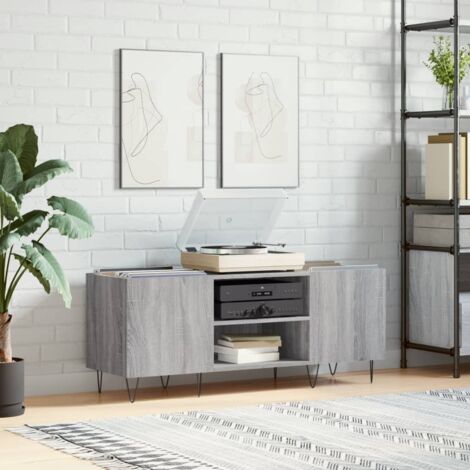 Mueble para discos madera contrachapada gris 121x38x48cm