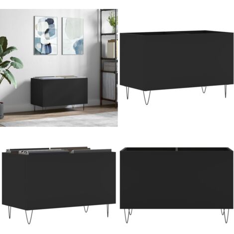 Mueble para discos madera contrachapada negro 74,5x38x48 cm - Almacenamiento de discos - Mueble para tocadiscos