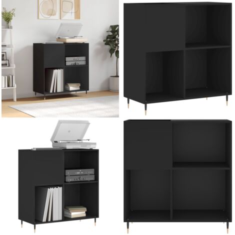 Mueble para discos madera contrachapada negro 84,5x38x89 cm - Almacenamiento de discos - Mueble de madera contrachapada
