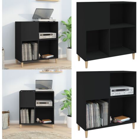 Mueble para discos madera contrachapada negro 84,5x38x89 cm - Armario para discos - Almacenamiento de discos
