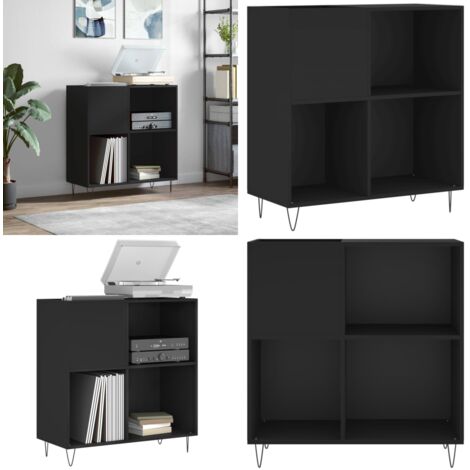 Mueble para discos madera contrachapada negro 84,5x38x89 cm - Mueble para discos - Almacenamiento de vinilos