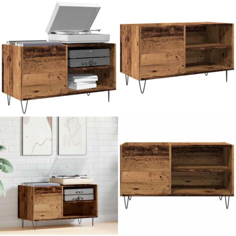 Mueble para discos madera ingeniería envejecida 84,5x38x48 cm - Almacenamiento de vinilos - Mueble de madera