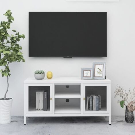 Mueble para el televisor acero y vidrio blanco 105x35x52 cm vidaXL