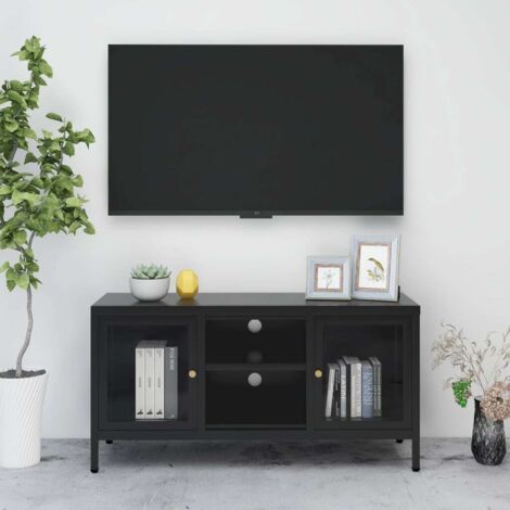Mueble para el televisor acero y vidrio negro 105x35x52 cm