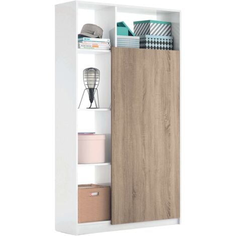 Mueble para Entrada Recibidor Neo Estilo Moderno Alto en Color Blanco Mate y Roble 100 cm