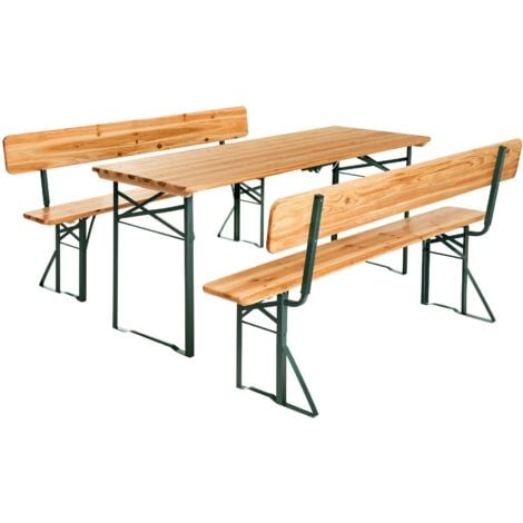 Mueble para exteriores 176cm con respaldo - mueble cervecero, mesa y bancos de madera, conjunto de mesa y bancos plegables