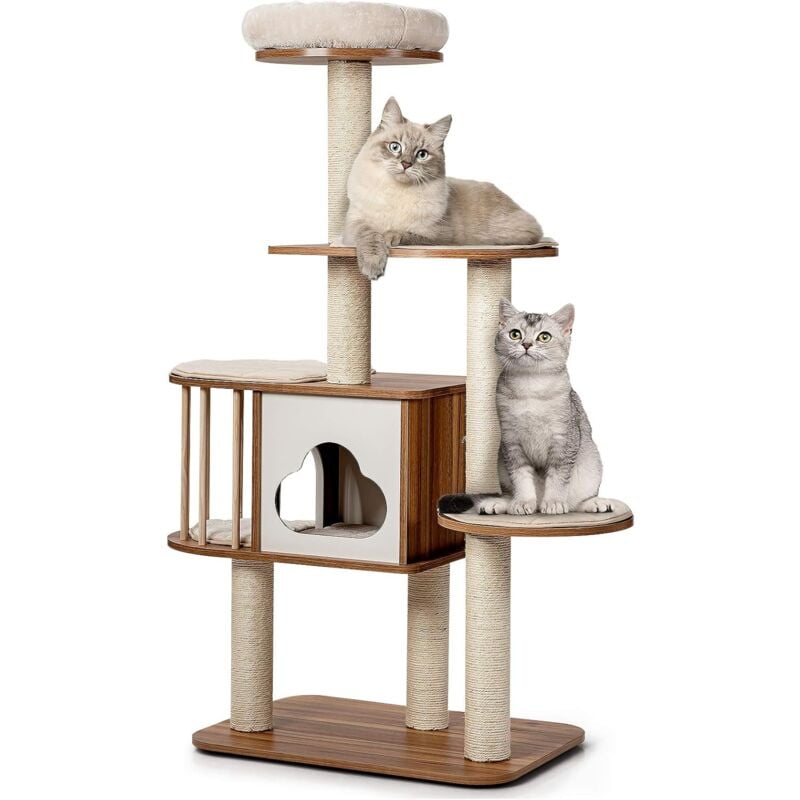 

Mueble para Gatos Árbol Actividad para Gatos con Poste Rascador y Colchonetas Casa de Madera de Gato 68x48x142centímetros