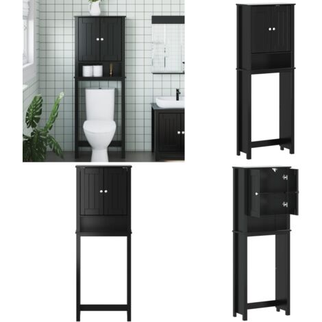 Mueble para inodoro BERG madera maciza negro 60x27x164,5 cm - Mueble de almacenaje - Armario de baño