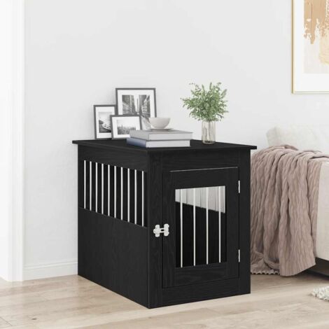 Mueble para jaula de perro de roble negro, 75 x 55 x 65 cm, madera de ingeniería