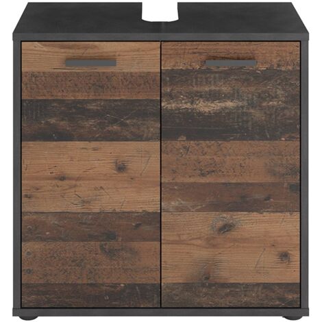 Mueble para lavabo 2 puertas efecto roble L60 x A59cm - Madoc - Marrón