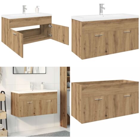 Mueble para lavabo con lavabo empotrado artesanal de roble - Lavabo empotrado - Mueble de baño