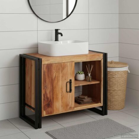 Mueble para lavabo de baño Madera maciza de Acacia y Hierro