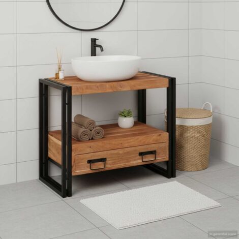 Mueble para lavabo de baño Madera maciza de Acacia y Hierro