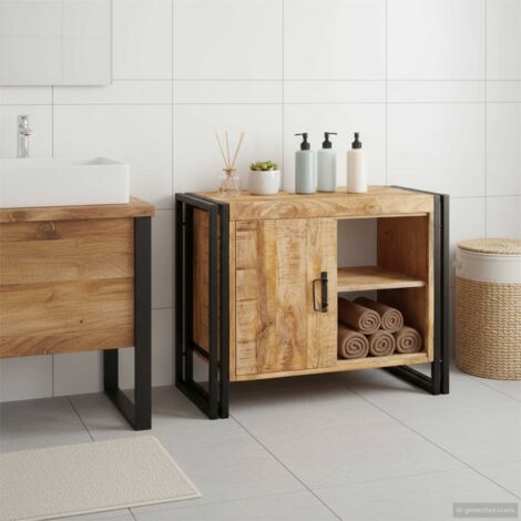 Mueble para lavabo de baño Madera maciza de Mango y Hierro