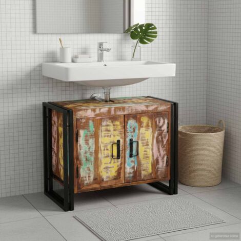 Mueble para lavabo de baño Madera maciza recuperada y hierro