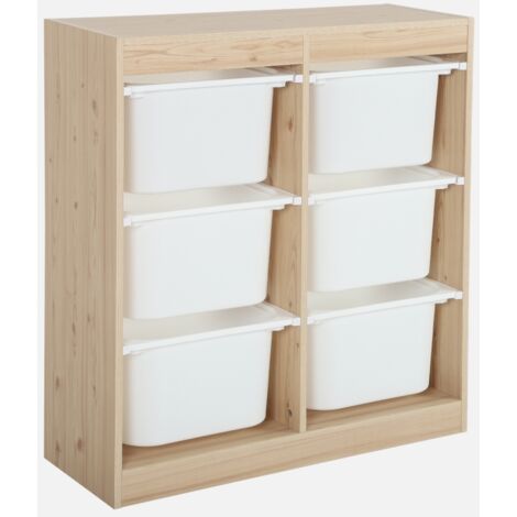 SWEEEK Mueble para niños con 6 cubos de almacenaje, Sora, Natural, 81.5x30x89 cm