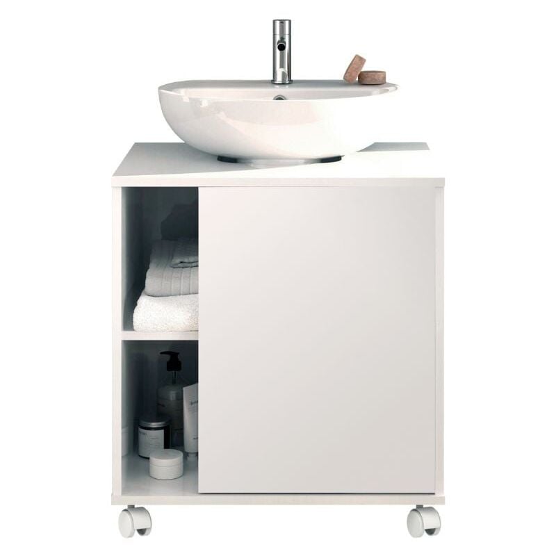 

Mueble de baño Sintra Color Blanco Brillo 1 Puerta Aseo Lavabo Pedestal Estilo Moderno Mueble 64x59x45 cm