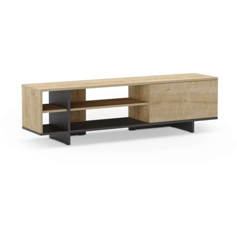 Mueble para televisión 1 puerta y 4 huecos Celia acabado roble/negro, 44cm(alto) 160cm(ancho) 35.6cm(largo).