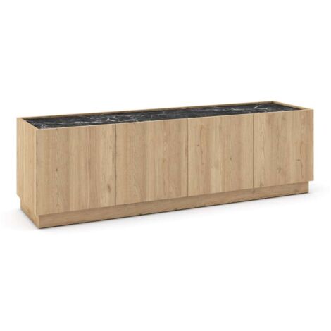Mueble para televisión 4 puertas mod-Laura acabado roble y negro, 160cm(ancho) 48cm(alto) 41.8cm(largo)