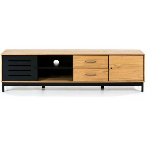 Mueble para televisión modelo Alcoy 2 puertas, 2 huecos y 2 cajones acabado cera/negro, 186.5cm(ancho) 50.5cm(alto) 37cm(fondo)