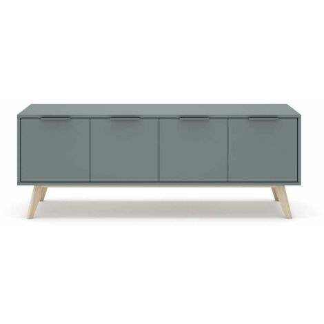 Mueble para televisión Nicolás 4 puertas acabado verde kaki/cera blanca, 53cm(alto) 140cm(ancho) 40cm(fondo)..