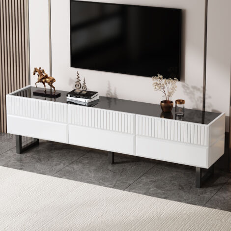 Mueble para TV - 170x35x47 cm - con tres cajones - Diseño clásico - MDF, aglomerado - blanco y negro
