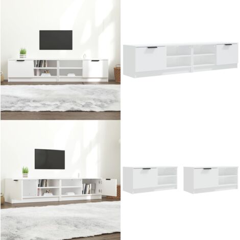 Mueble para TV 2 pzas madera contrachapada blanco 80x35x36,5 cm - Mueble de madera contrachapada - Mueble de TV blanco