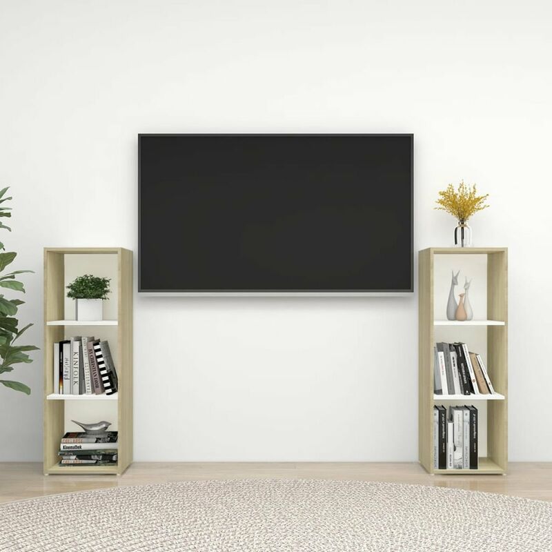 

Mueble para TV 2 uds aglomerado blanco roble Sonoma 107x35x37cm