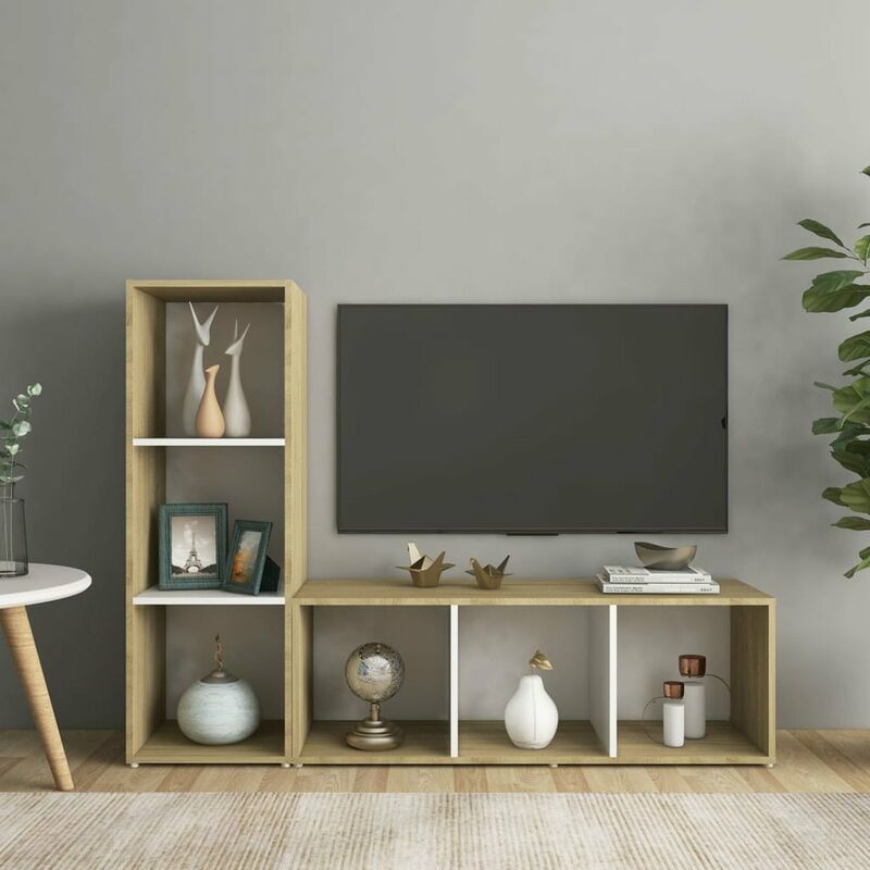 

Mueble para TV 2 uds aglomerado blanco roble Sonoma 107x35x37cm