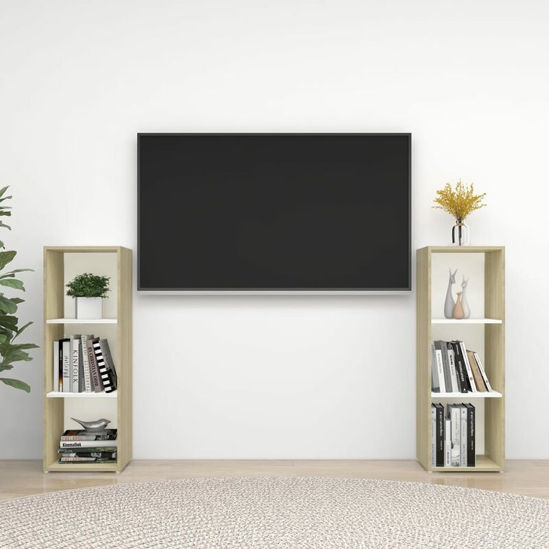 

Mueble para TV 2 uds aglomerado blanco roble Sonoma 107x35x37cm