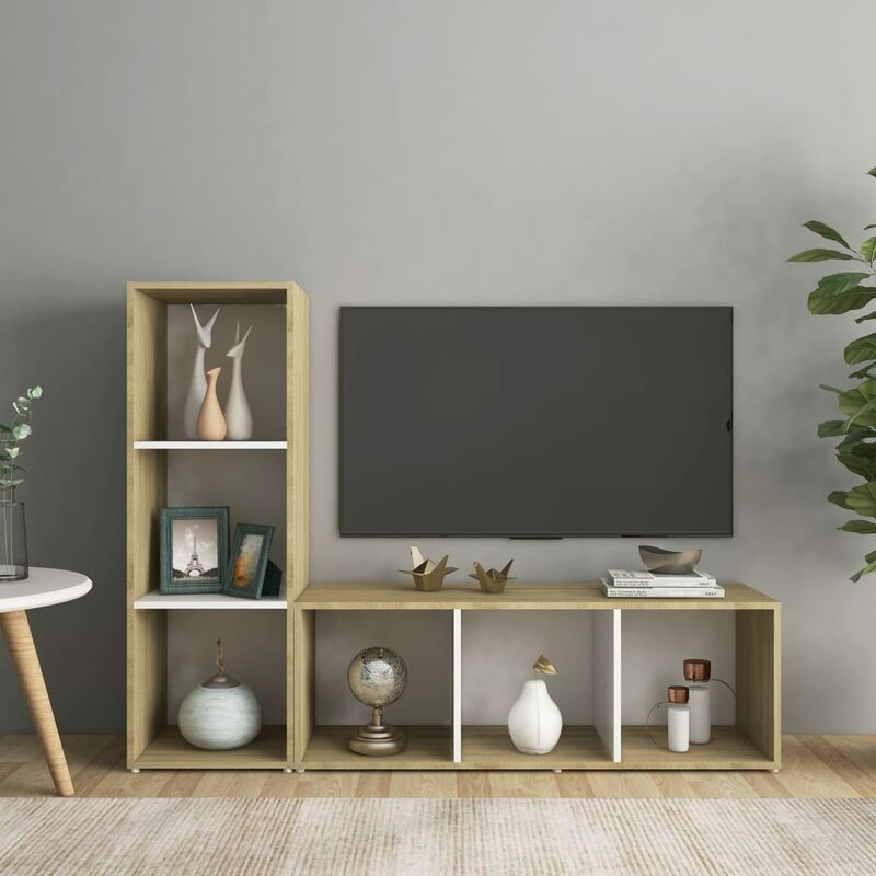 

Mueble para TV 2 uds aglomerado blanco roble Sonoma 107x35x37cm
