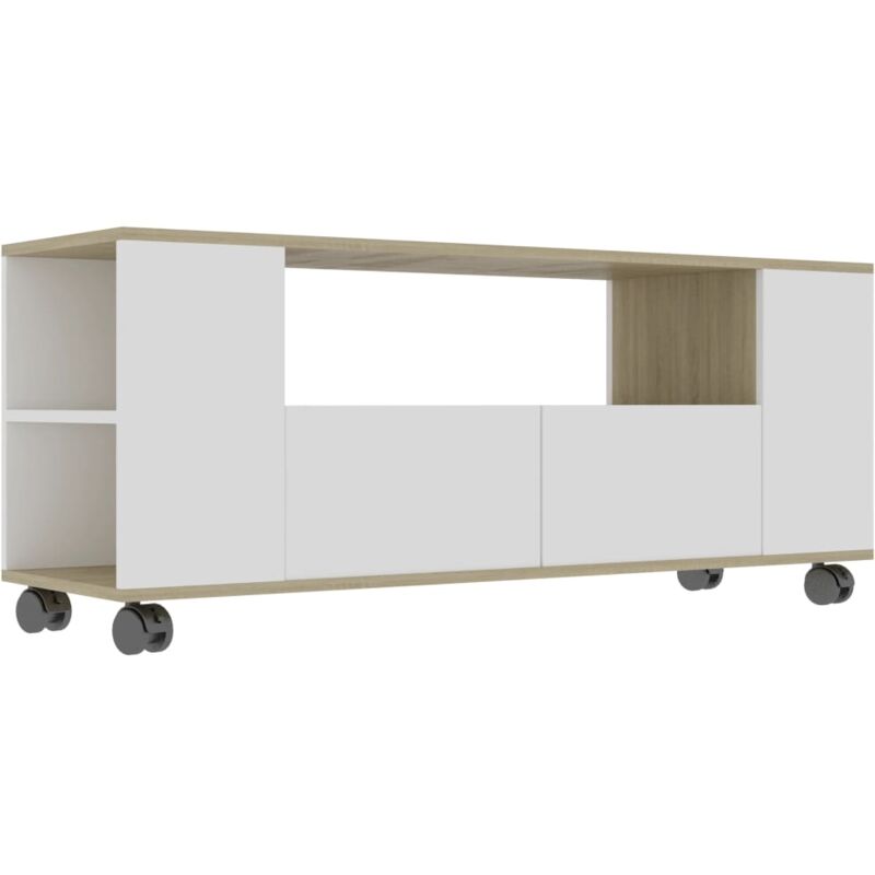 

vidaXL Mueble para TV Aglomerado 120x35x43 cm Blanco y Roble Sonoma - Blanco