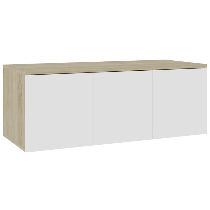 

Mueble para TV de Aglomerado 80x34x30 cm Blanco y Roble Sonoma - Blanco - Vidaxl