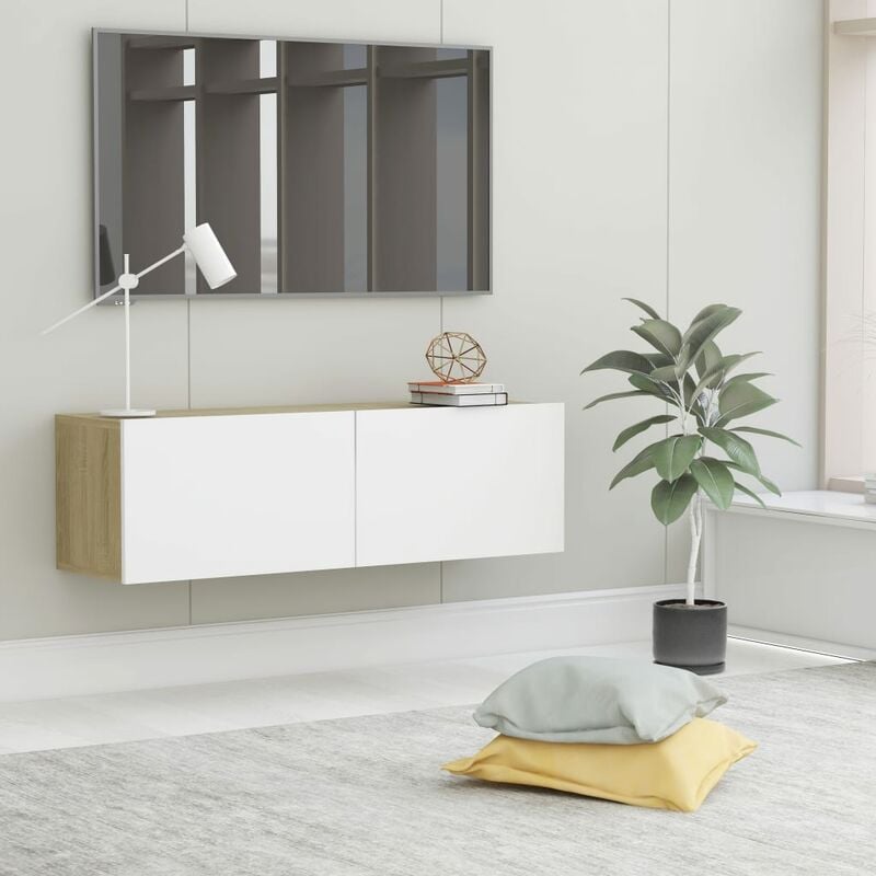 

Mueble para TV aglomerado blanco y roble Sonoma 100x30x30 cm