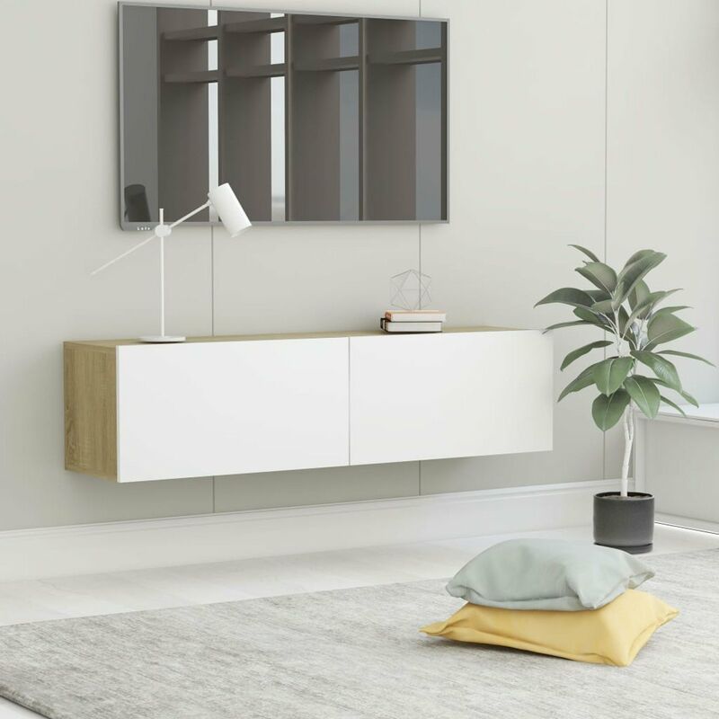 

Happyshopping - Mueble para TV aglomerado blanco y roble Sonoma 120x30x30 cm