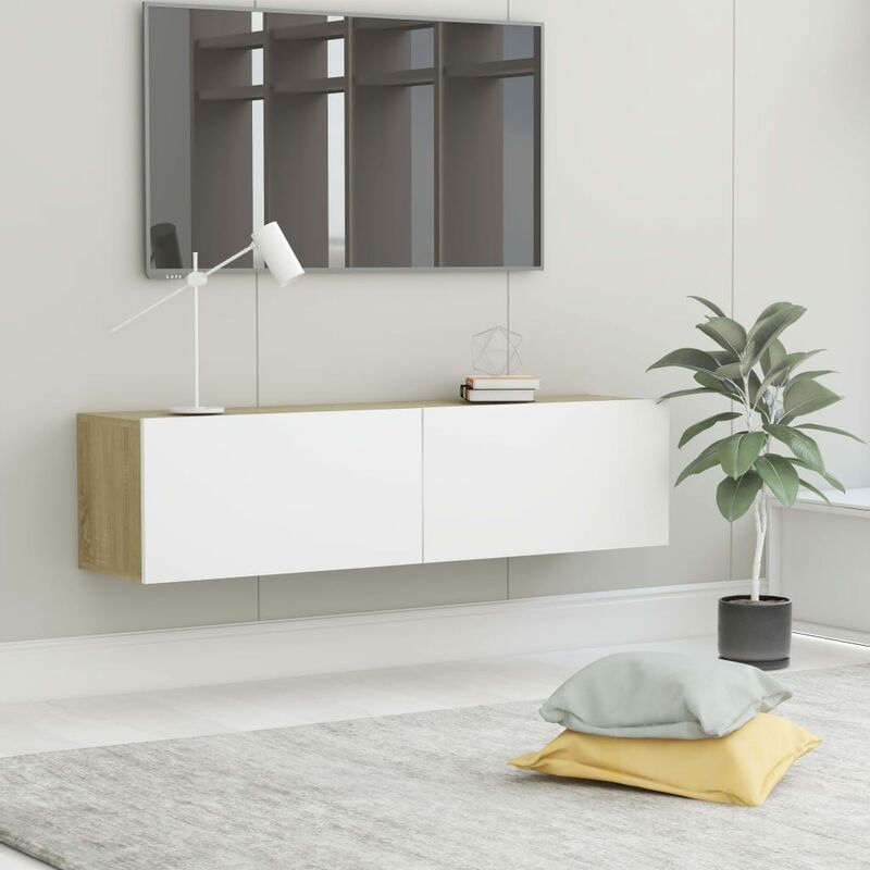 

Mueble para TV aglomerado blanco y roble Sonoma 120x30x30 cm