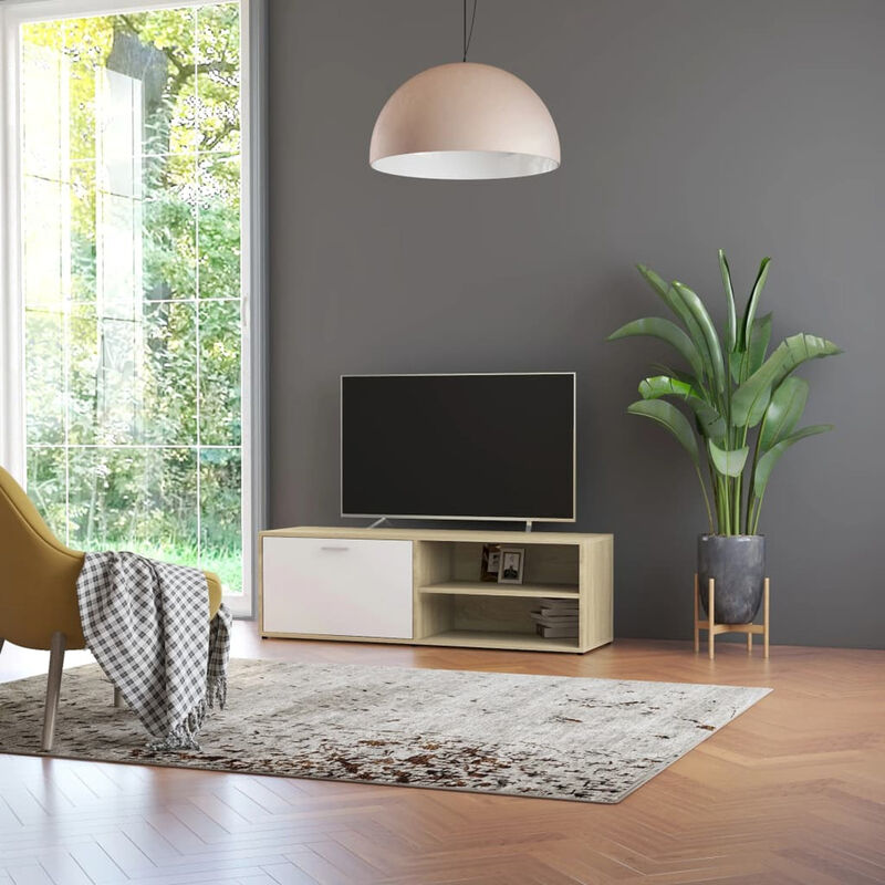 

Mueble para TV aglomerado blanco y roble Sonoma 120x34x37 cm
