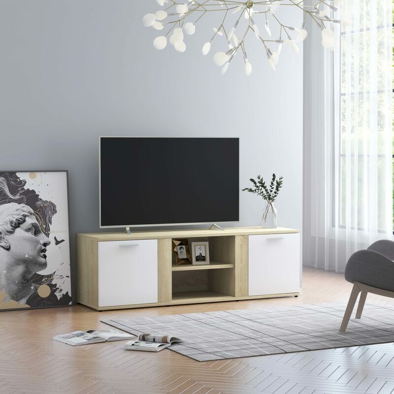 

Youthup - Mueble para TV aglomerado blanco y roble Sonoma 120x34x37 cm - Beige