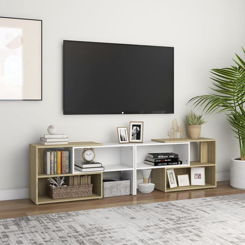

Mueble para TV aglomerado blanco y roble Sonoma 149x30x52 cm
