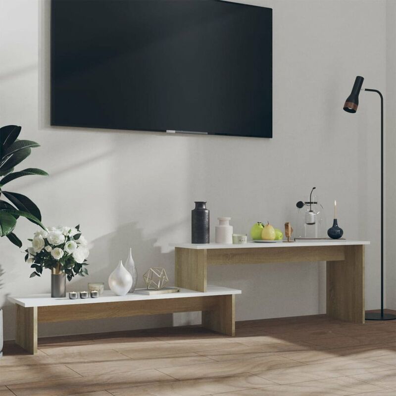 

Mueble para TV aglomerado blanco y roble Sonoma 180x30x43 cm
