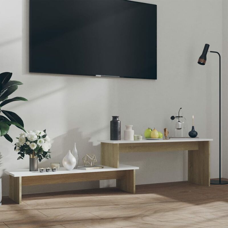 

Mueble para TV aglomerado blanco y roble Sonoma 180x30x43 cm