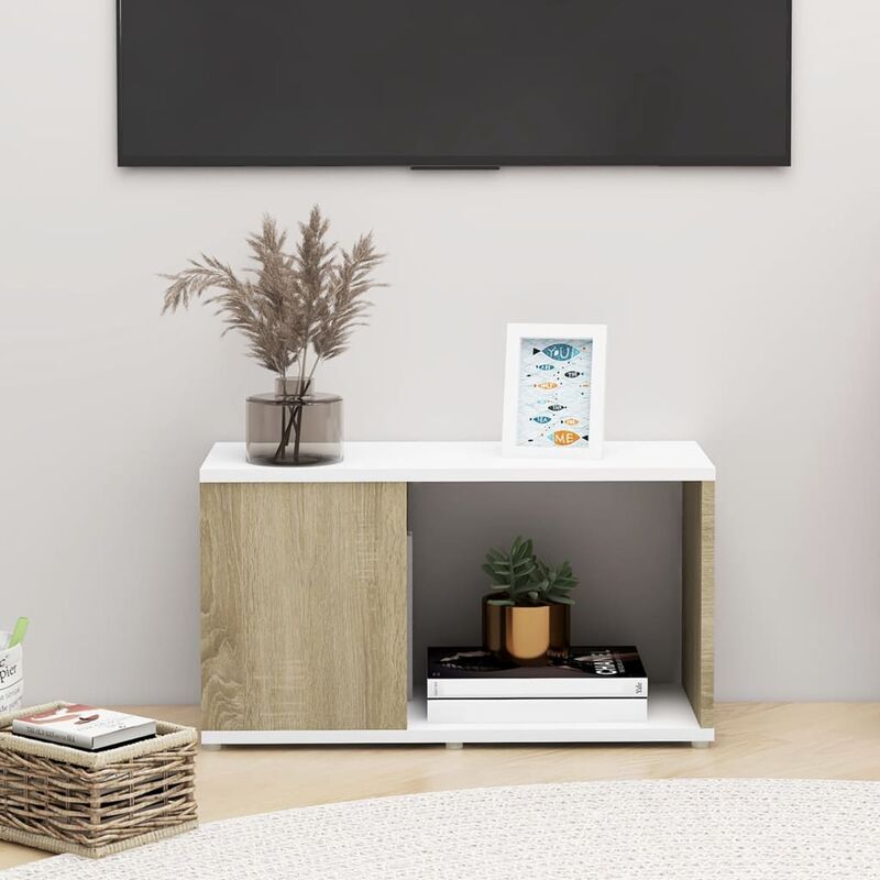 

Mueble para TV aglomerado blanco y roble Sonoma 60x24x32 cm