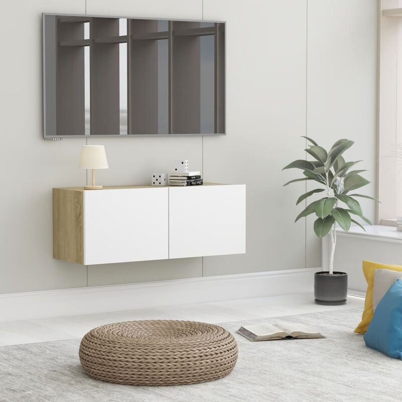 

Mueble para TV aglomerado blanco y roble Sonoma 80x30x30 cm
