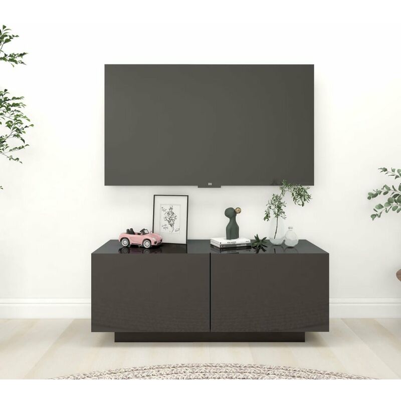 

Happyshopping - Mueble para TV aglomerado gris brillante 100x35x40 cm