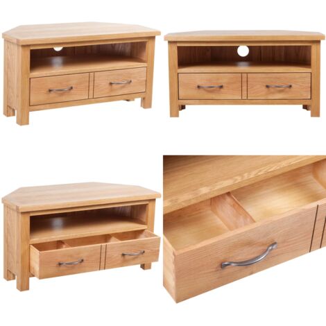 Mueble para TV con cajones madera maciza de roble 88x42x46 cm - Mueble de roble - Mueble de madera
