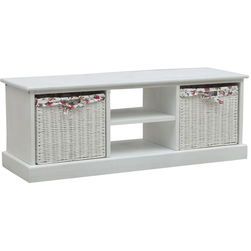 

Madera Mueble para TV con Dos Cestos Blanco Rojo Papel Tela - Blanco - Vidaxl