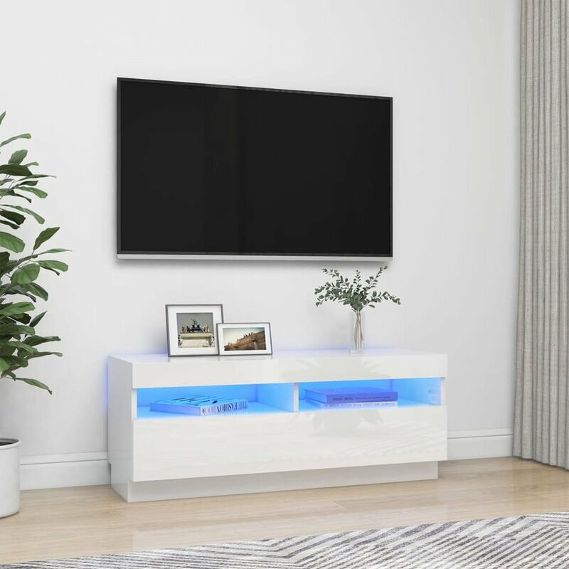 

Mueble para TV con luces LED blanco brillante 100x35x40 cm