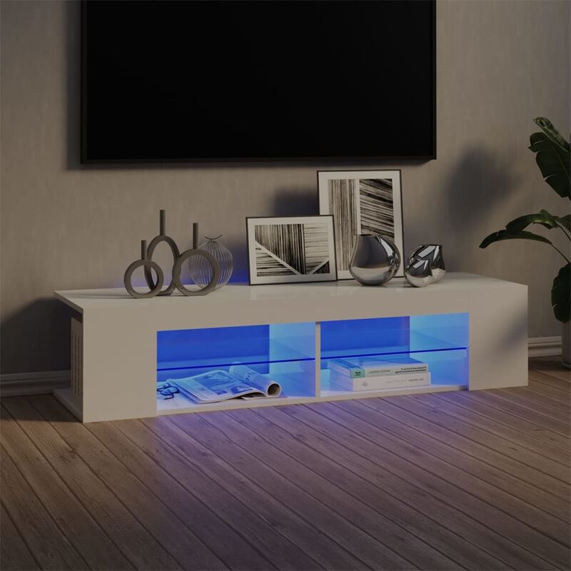 

Mueble para TV con luces LED blanco brillante 135x39x30 cm