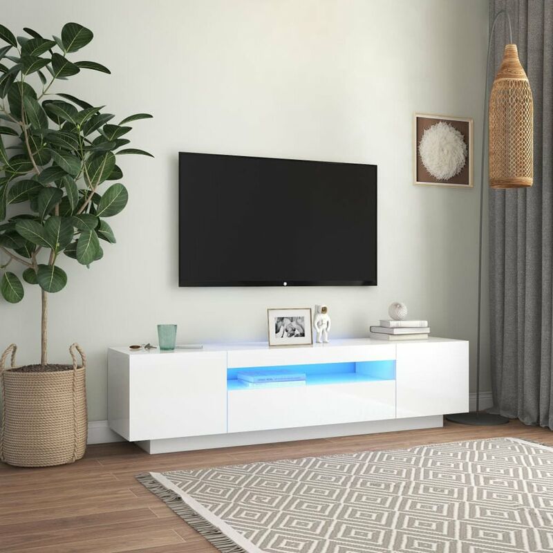 

Mueble para TV con luces LED blanco brillante 160x35x40 cm