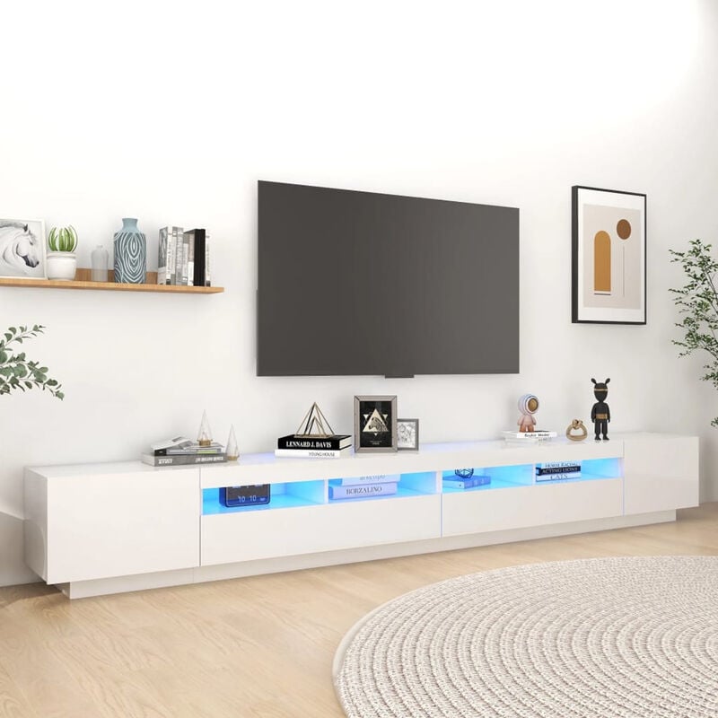 

Happyshopping - Mueble para TV con luces LED blanco brillante 300x35x40 cm